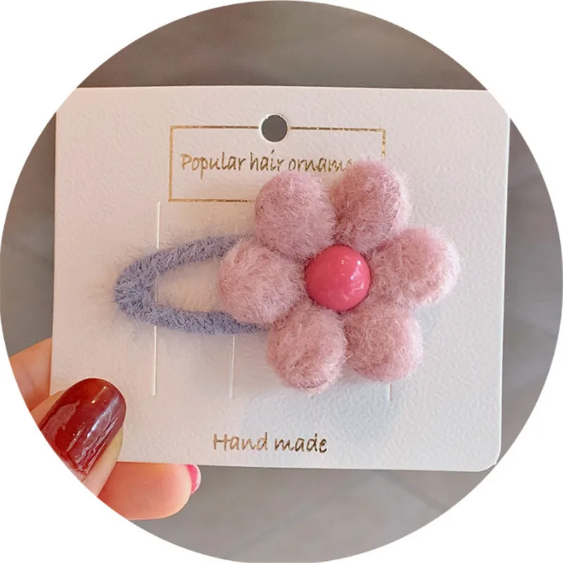 han pink 10 шт./лот, новинка, заколки для волос с подсолнухами и цветами для девочек, милая плюшевая повязка для волос, заколки для волос, аксессуары для волос для детей, креативный головной убор принцессы - Цвет: han pink