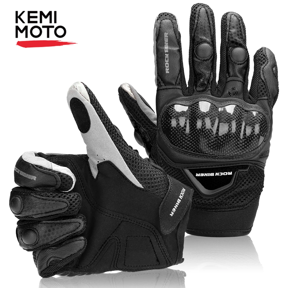 

KEMiMOTO Touch Screen Motorcycle Gloves Leather Carbon Fiber Breathable Racing Gloves Luvas Motocross Protective Gear Summer
