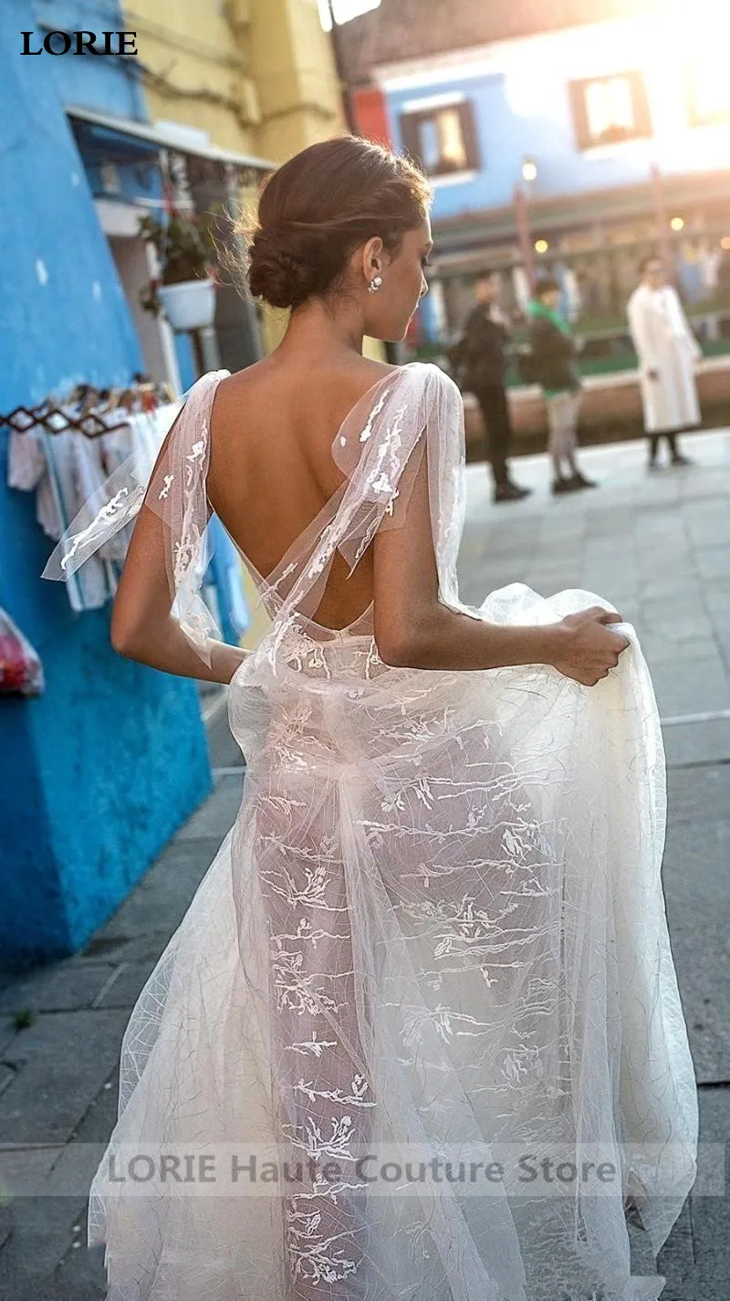 Лори Кружева свадебное платье Vestidos de novia Спагетти ремни Кружева сексуальное свадебное платье элегантный спинки богемные свадебные платья