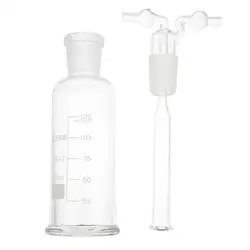 Bouteille de lavage à gaz 125ml, deux Tubes pliants, pour laboratoire, barboteur à gaz 