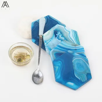 

3PCS Approx 84-94mm Natural Blue Agates Heaxagonal Coaster TeaCup Mat Office's Room Home Hot Drink Coffee Milk Mat Decor Jewelry