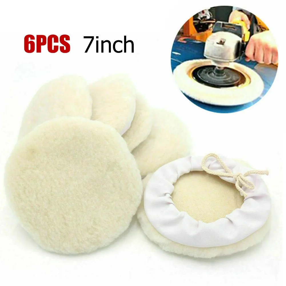 

6Pcs 7 Inch Wool Bonnet Buffing Wheel Buffer Polishing Pad 180mm Car Hood Polisher Pad For Electric Polishing Machine
