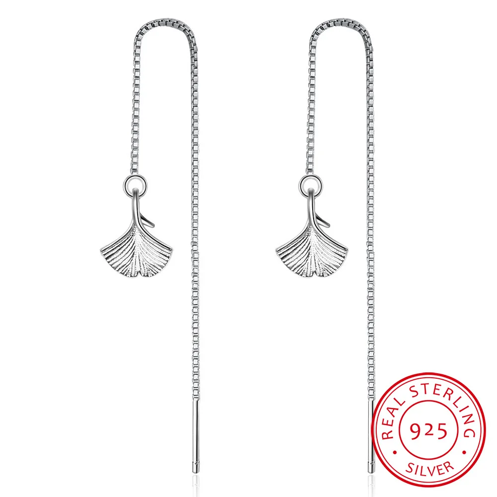 Ginkgo Sterling Silver Earring Ginkgo Leaf Drop Earrings Long Real