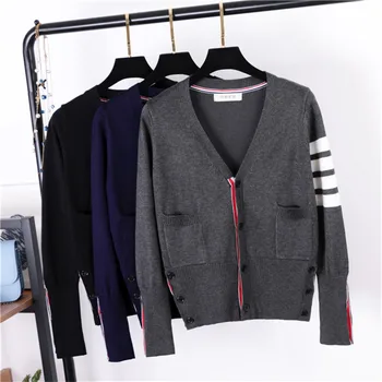

MUMUZI Striped Knit Cardigan Women 2020 spring New Couple Wool Long Sleeve V-neck Jackets Short Sweater Shawl Jackets