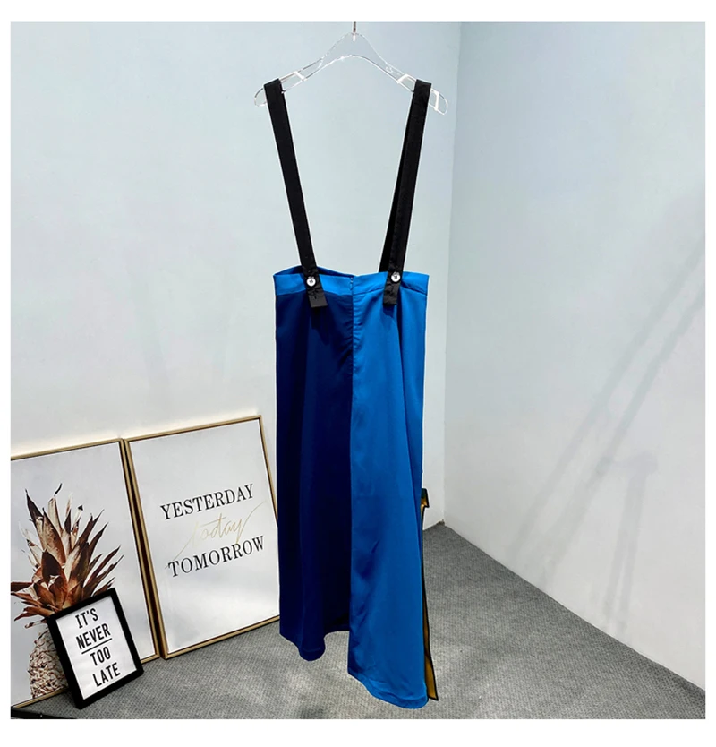 [EAM] High Waist Blue Asymmetrical Pleated Ruffles Temperament Half-body Skirt Women Fashion Tide New Spring Autumn 2020 1X801