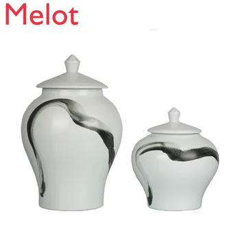 

New Chinese Style Ink Ceramic Pot Decoration Home Living Room Coffee Table Hallway Soft Decoration Handicraft EquipmentOrnaments