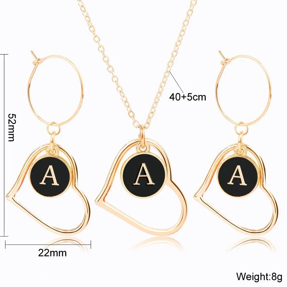 Алфавит, A-Z, серьги в форме сердца и ожерелье, набор ювелирных изделий для женщин, модные ювелирные наборы, романтические ювелирные изделия для женщин