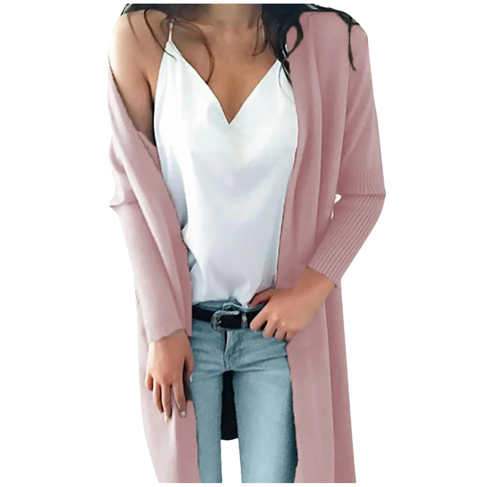 

Solid Women's Pockets Cardigans Sweater Thin Knitted Femme Loose Lightweight Open Front Cardigan Female Winter Long Sleeve Top