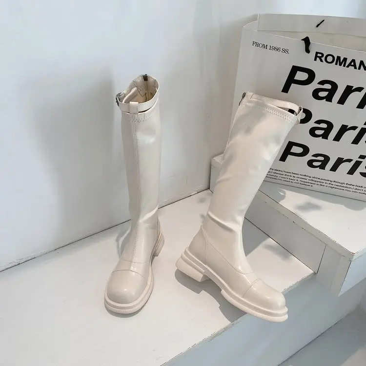 

Женские повседневные сапоги до бедра, бежевые, коричневые сапоги на низком каблуке, ковбойские сапоги из мягкой кожи на платформе, зимние Дизайнерские Сапоги в стиле панк, 2021