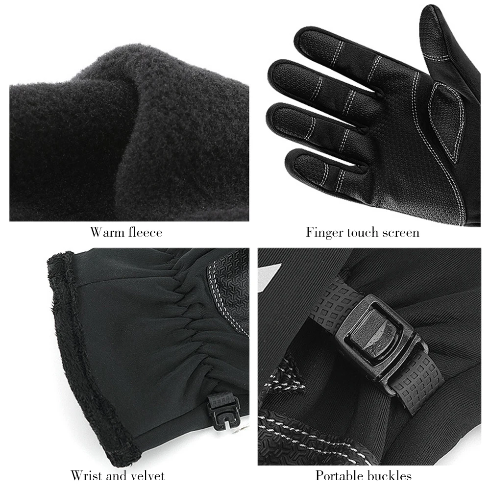 Теплые перчатки для верховой езды Водонепроницаемые зимние спортивные Нескользящие перчатки с сенсорным экраном и пятью пальцами для