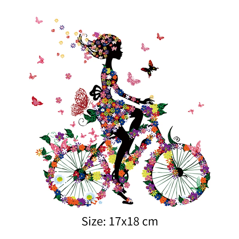 Bicycle Butterfly Patches for Clothes Bag Washable Heat Transfer Vinyl Stickers Iron Applique