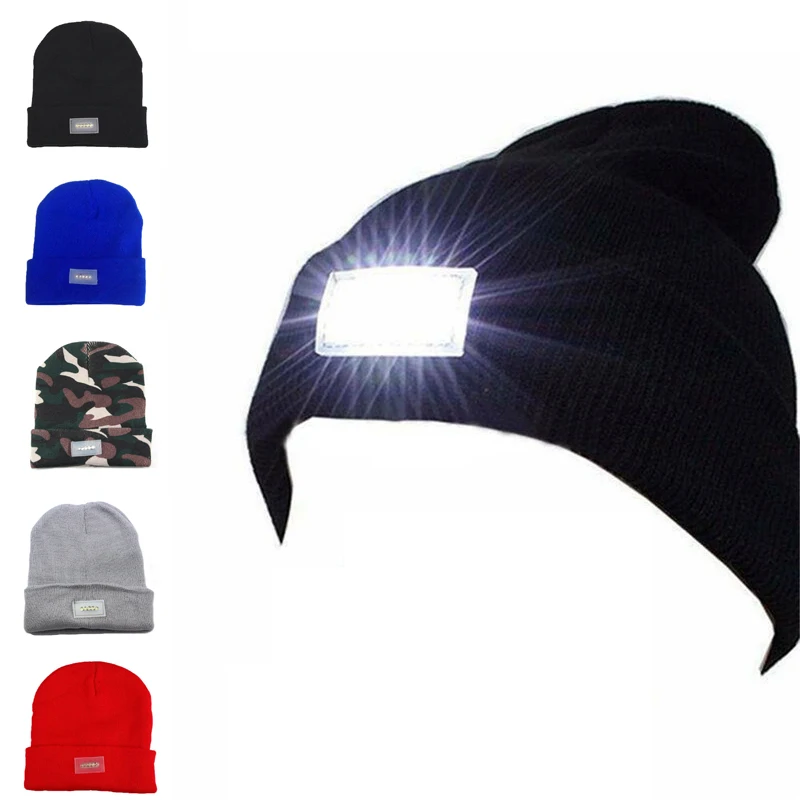 

LED Flash Light Cap Woolen Beanies Outdoor Running Beanie Hat Headlight Skullies Unisex Winter Warm Bonnet Caps