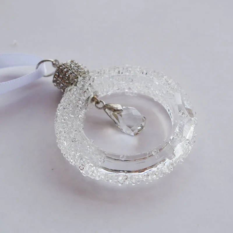 Crystal Christmas Wreathe Figurine Car Pendant Decor Suspension Ornaments Sun Catcher Shining Star Hanging Trim Xmas Gift white
