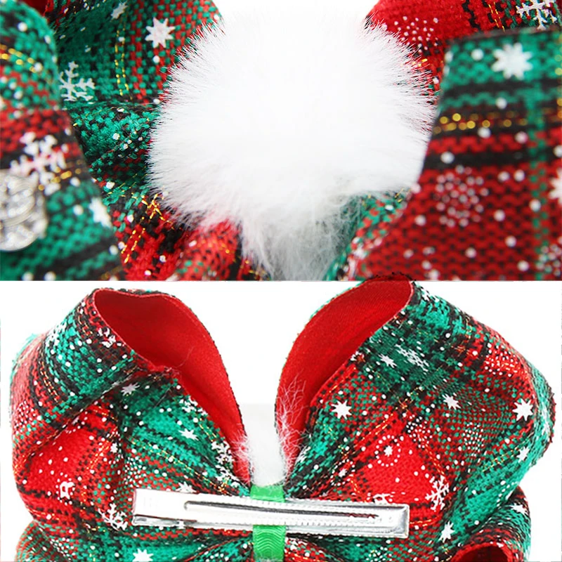 7 дюймов большой плед Jojo банты/Jojo Siwa рождественские заколки для волос меховой помпон бант банты для волос Рождественский подарок для девочек вечерние детские головные уборы