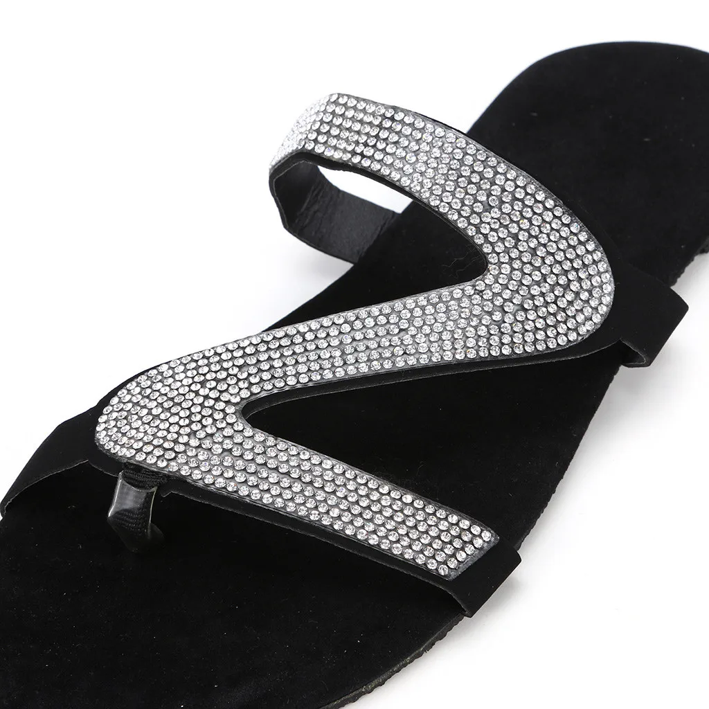 Тапочки г. Лето-осень, новые женские повседневные однотонные туфли с кристаллами в римском стиле, большие размеры, тапочки сандалии обувь женская обувь с буквенным принтом# N22