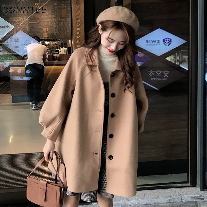 

Wool Blends Women Ulzzang Lovely Soft Autumn Winter Chic Popular New Korean Style Loose Female Student All-match Womens Clothing