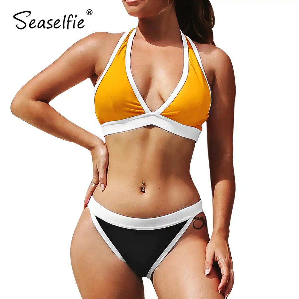 contrast trim sport bikini set