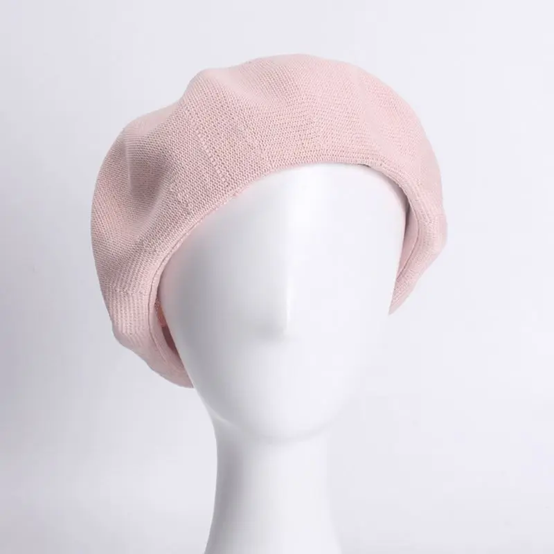 Women Knitted Beret Flat Cover Ladies Beanie Hat Breathable Thin Solid Colors Painter Berets