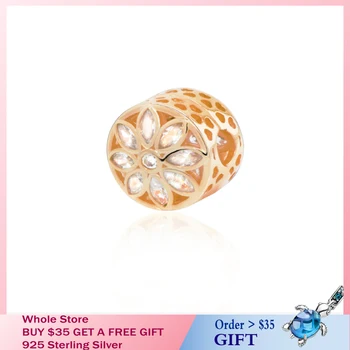 

Classic 925 Sterling Silver Beads Lush Flower Fixing Clip Charms,Golden fit Original Pandora Bracelets Women DIY Jewelry