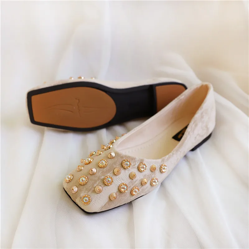 

New Style Fashion WOMEN'S Shoes Trend Low Top Man-made Diamond Shoes Square Head Rubber Low-Cut Microfiber Flat Top Shoes