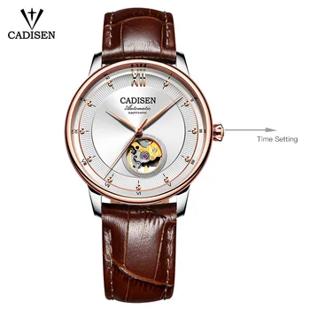 

New CADISEN 8140 Men Women Skeleton Automatic Leather Stainless steel Couples watch Fashion Business Top Brand Luxury Wristwatch