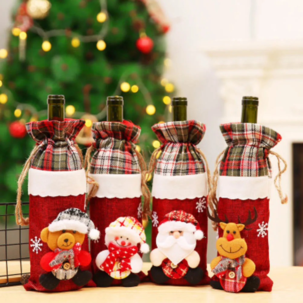 Christmas Bottle Decor Set Santa Claus Snowman Deer Wine Cloth Cover Party Ornament L9 | Дом и - Цена: 
