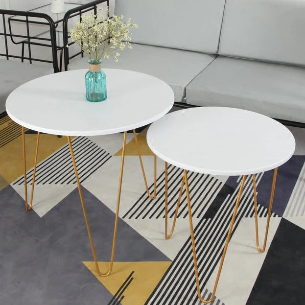 Белый современный простой золотой металлический журнальный столик, диван-столик для гостиной, садовый столик для бассейна, столик для напитков, чая, десерта