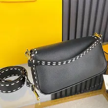 

Ladies retro design handbag, cowhide soft hand-sewn top stitches, fashion shoulder bag, baguette bag, messenger bag, casual
