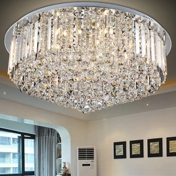 

Hot sales round flushmount K9 crystal chandelier modern minimalist LED lamp living room Bedroom Chandeliers