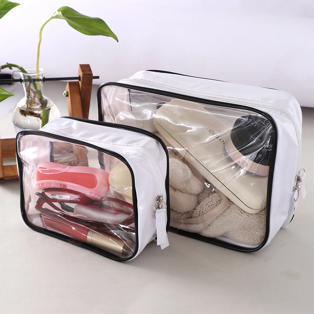 

PVC Waterproof Transparent Bath Cosmetic Bag Women Make Up Case Travel Zipper Makeup Beauty Wash Organizer Toiletry Storage Kit