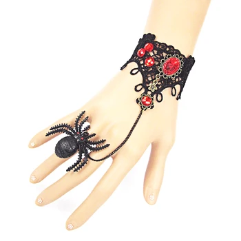 

200pc/lot Women Fashion Halloween Bracelet Gothic Punk Retro Black Spider Lace Bangle Jewelry Gifts