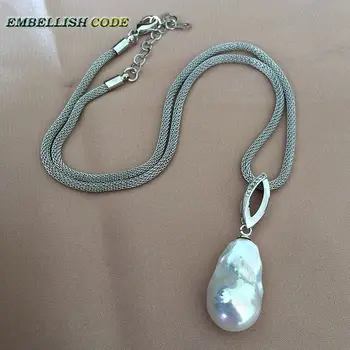 

hot Angel wings baroque pearl pendant necklace nucleated flameball shape 3 color Durable adjust chain sterling zirconium