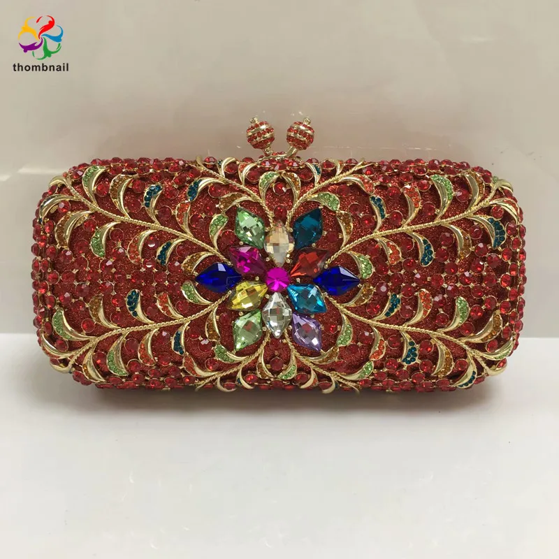 

Red Ruby Crystal Diamond Women Metal Evening Clutches Bags Wedding Clutch Bridal Handbags Purses