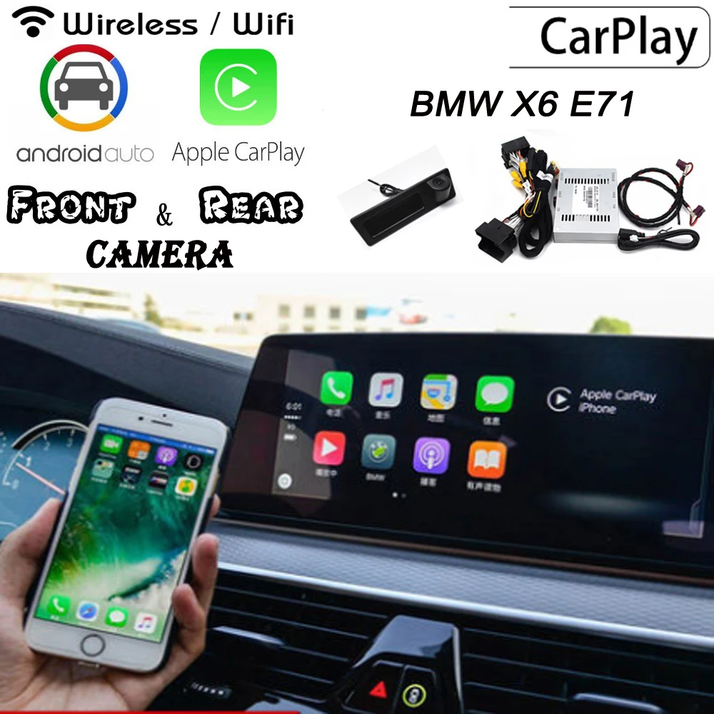 Беспроводная коробка Carplay для BMW X6 E71 2009~, оригинальная фронтальная камера, экранный адаптер, интерфейс, дисплей, улучшенный декодер