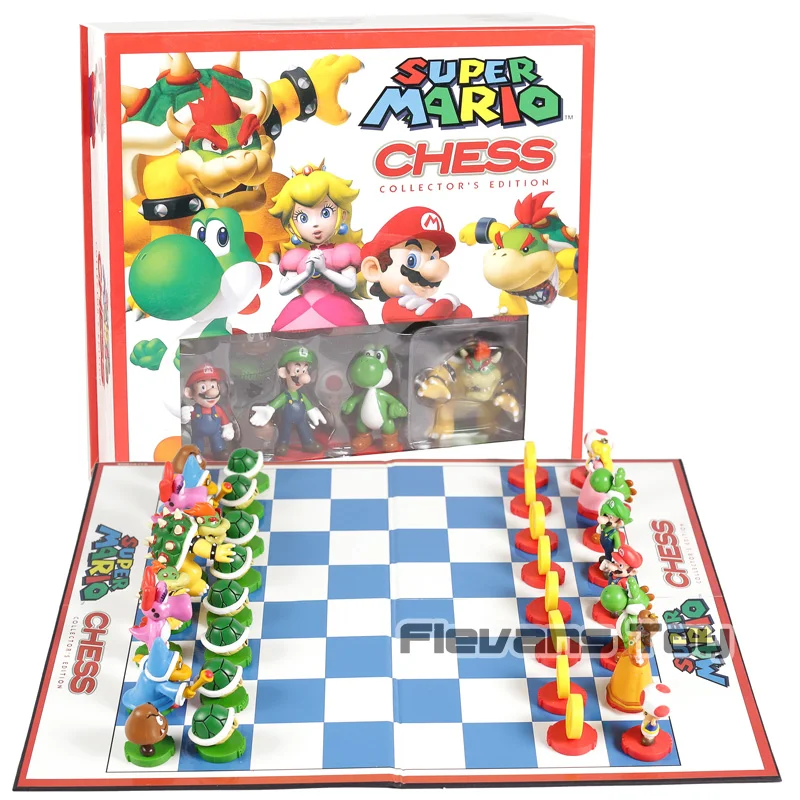 Супер Братья Марио Луиджи персиковый гриб Koopa Коллекционное издание мини ПВХ Фигурки шахматы игрушки набор - Цвет: box