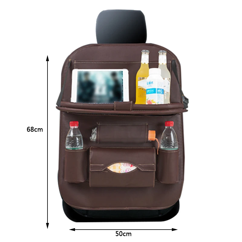 Универсальный автомобильный Органайзер на спинку сиденья сумка Авто мульти-карманный, из искусственной кожи Pad чашки держатель для хранения Складная полка укладка карман-Органайзер - Название цвета: with tray