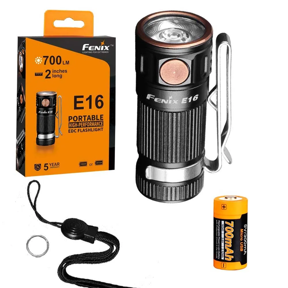 E16 1 x battery Fenix E16 700 люмен CREE светодиодный EDC/брелок фонарик, Fenix ARB-L16-700UP перезаряжаемые по USB батареи - Испускаемый цвет: E16 1 x battery
