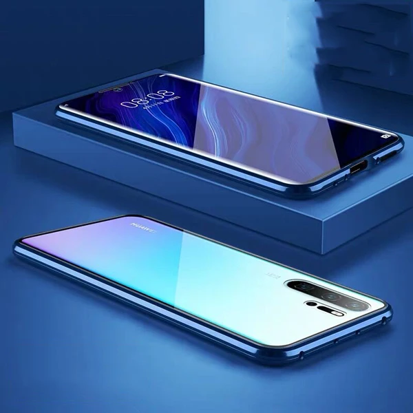 Магнитный металлический двухсторонний стеклянный чехол для телефона huawei Honor mate 30 20 10 Lite P30 P20 Pro 8X 9X Y9 Prime P Smart Z - Цвет: Blue
