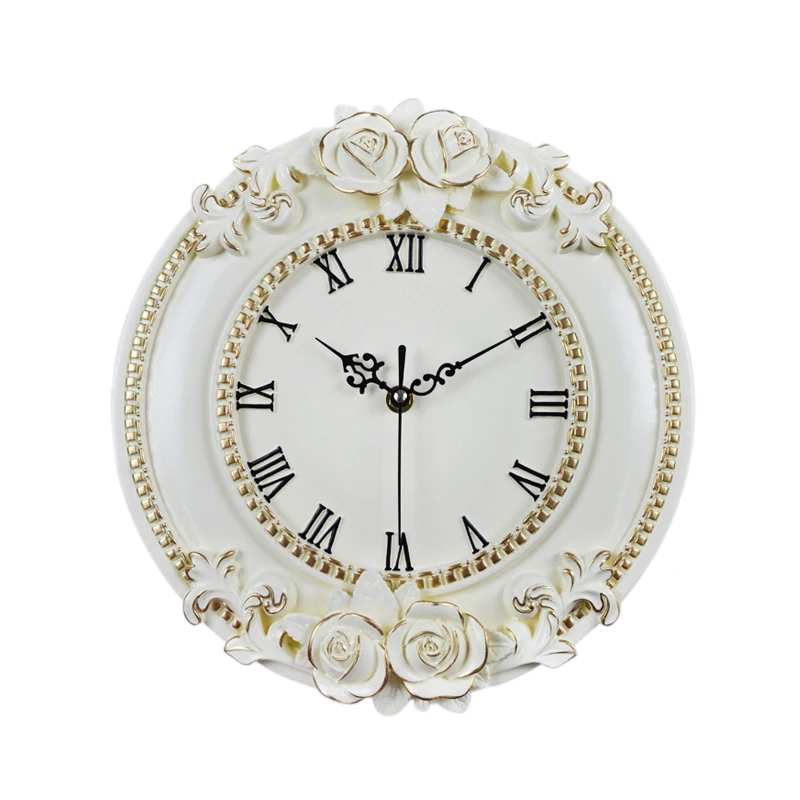 Creative Resin Craft Rose Flower European Decorative Digital Wall Clock Quiet Room Clock Hotel Restaurant Decoration