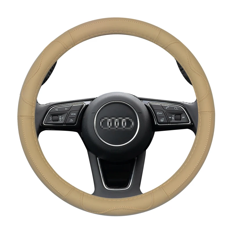 Крышка рулевого колеса из натуральной кожи для Audi A1 A3 A4 A6 A4L A6L Q3 Q5 Авто аксессуары интерьера - Название цвета: Beige