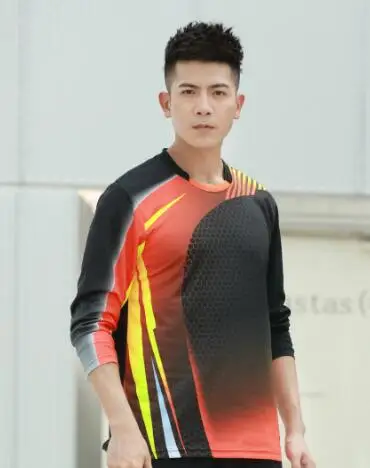 men black 1 shirt Новая рубашка для бадминтона с длинными рукавами для мужчин/женщин, осенне-зимняя спортивная рубашка на заказ, быстросохнущие рубашки для настольного тенниса, теннисные рубашки M-4XL - Цвет: men black 1 shirt