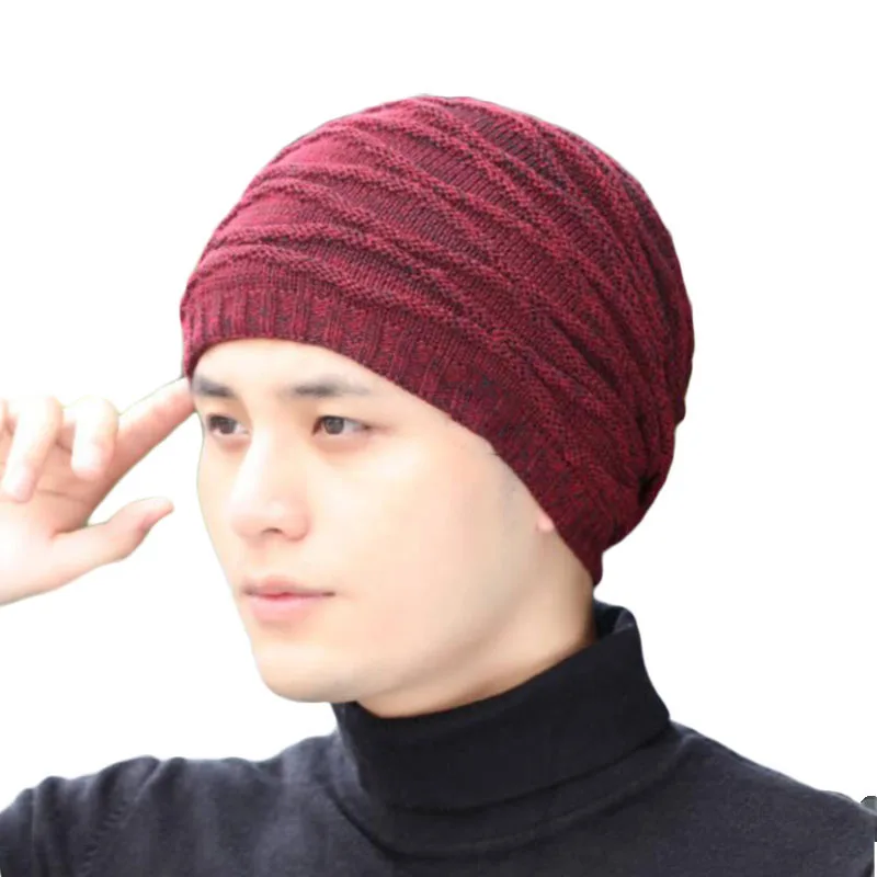 Шапка бини мужская зимняя водонепроницаемая рябь Beanie Мужская s трикотажный свитер шапки плюс бархатная утолщенная шапка бини мужские шапки