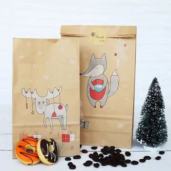 

5/12PCS christmas gift box bags fox reindeer paper candy bags Christmas new year packing cookie bags navidad xmas party decor