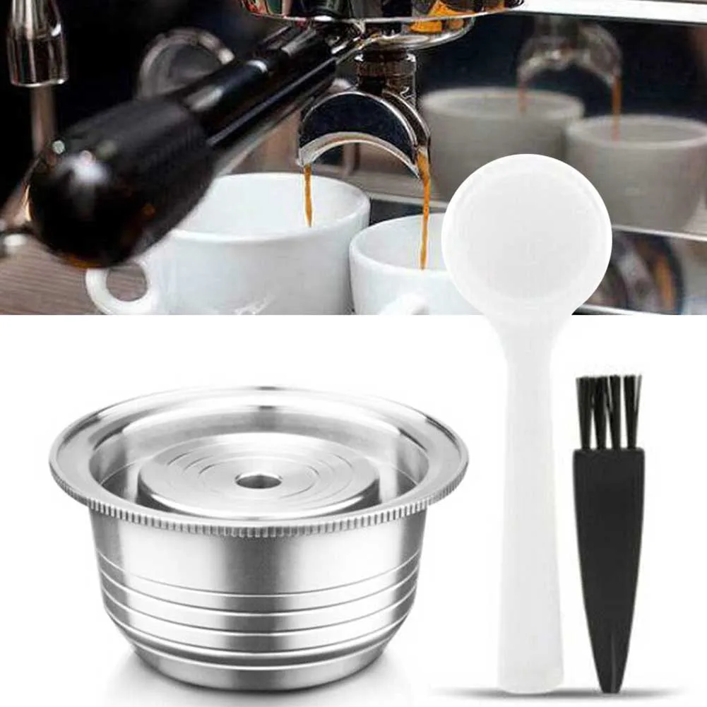 

230ml Filter Replacement Stainless Steel DIY Home Refillable With Spoon Kitchen Reusable Brewing Coffee Capsule Easy Operate