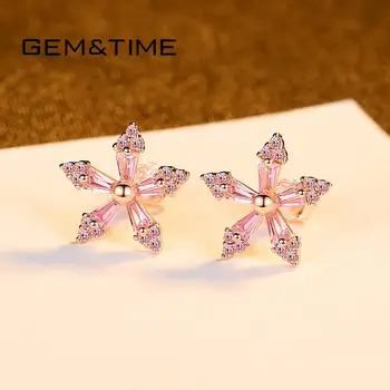 

Gem&Time Created Ice Crystals Flower Topaz Stud Earrings Real Sterling Silver 925 Earrings For Women Jewelry joyas de plata 925