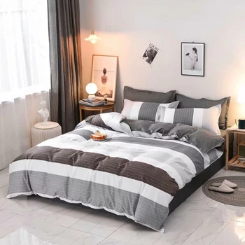 

3pcs/set Simple Stripe Lattice Bedclothes Guest Room Quilt Duvet Cover Set Bed Linen Set EU Single Bedding Set for Adluts Bed