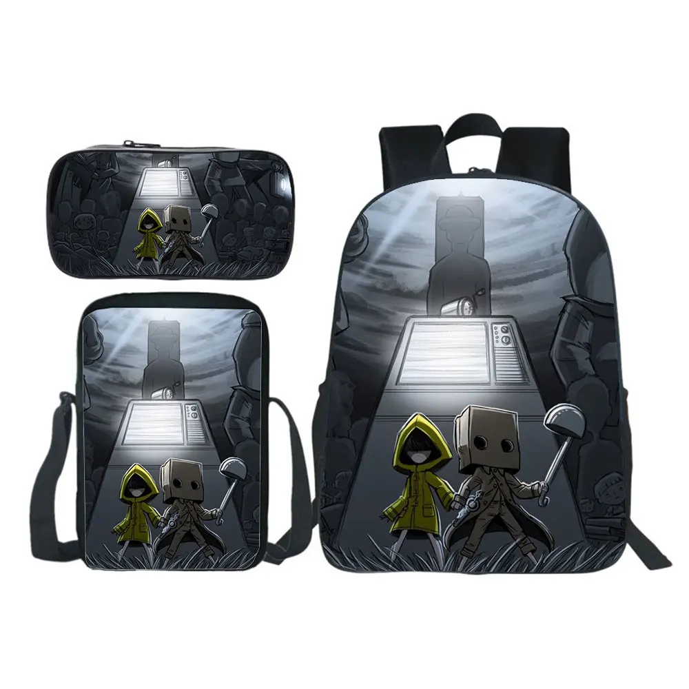 Little Nightmares New Backpack 3pcs Set Boy Girl School Bag Teens Bookbag Kids Rucksack Gift(backpack+shouder Bag+pen Bag)