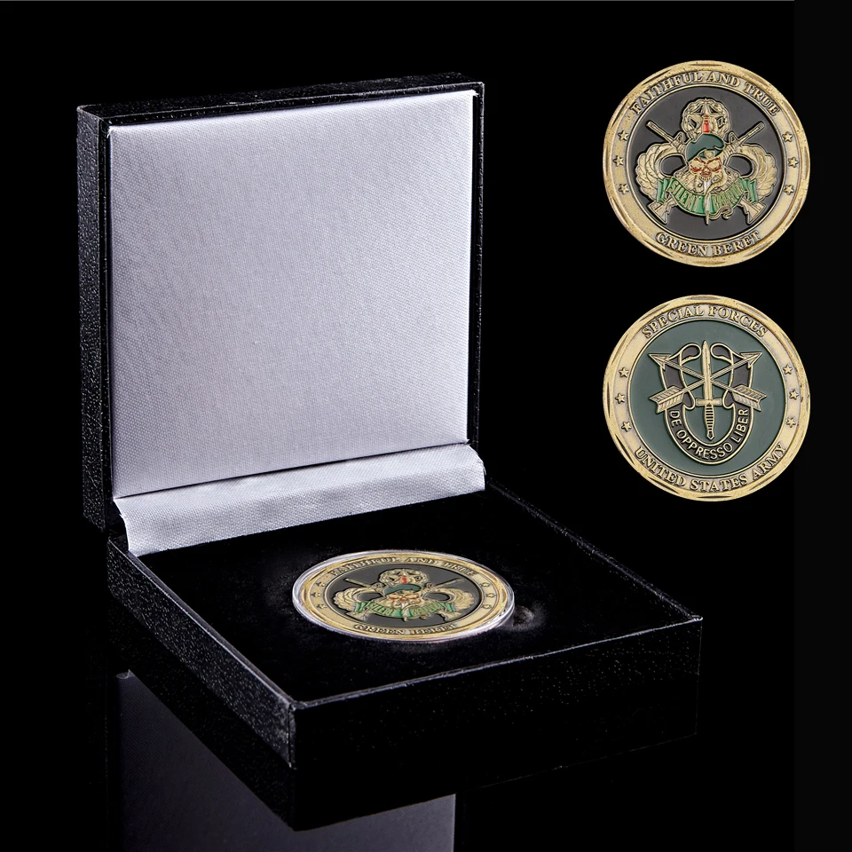 

USA Military Green Berets Special Forces Challenge Coin Faithful and True Liberty Army Coin Collection W/ Luxury Box