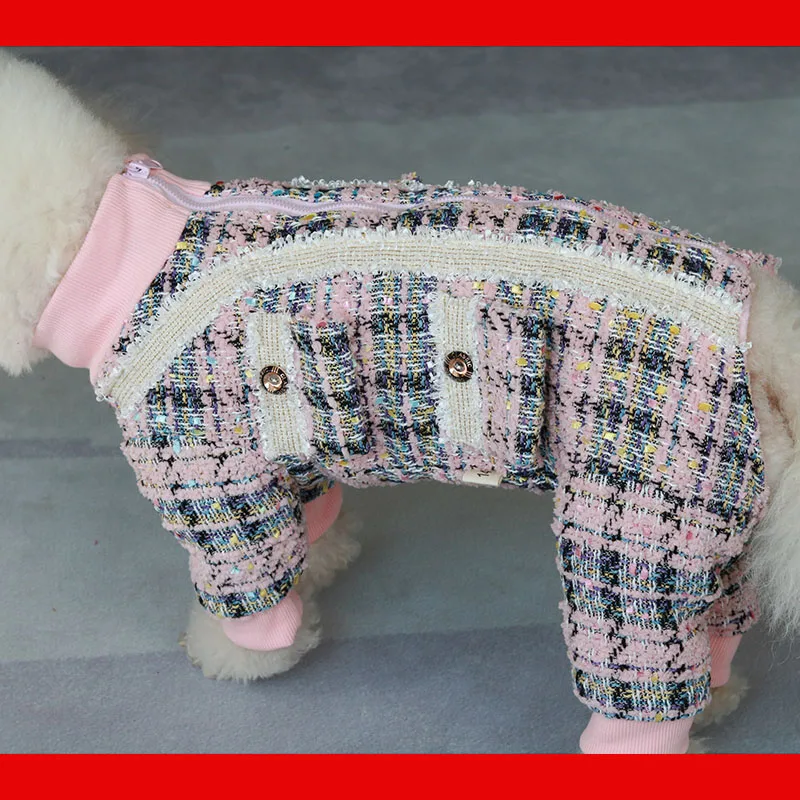 Pet Dog Winter Clothes Warm Thicken Lamb Wool Jacket For Small Dogs Protect Belly Jumpsuit Zipper Adorn Pocket Coat Chihuahua