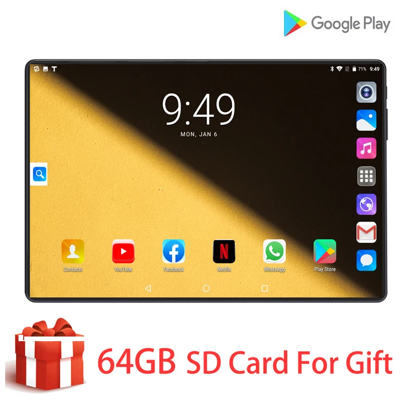 

10.1 inch Tablet PC Android 9.0 in Cellphone WiFi Bluetooth 6G/128GB Octa-Core Dual SIM Card 8MP Camera Support keyboard Case
